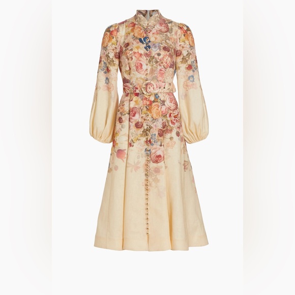zimmermann luminosity belted floral linen midi-dress Zimmermann Dresses